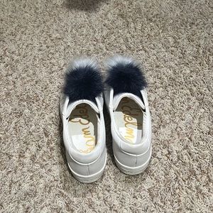 SAM EDELMAN White Platform Fur Sneakers